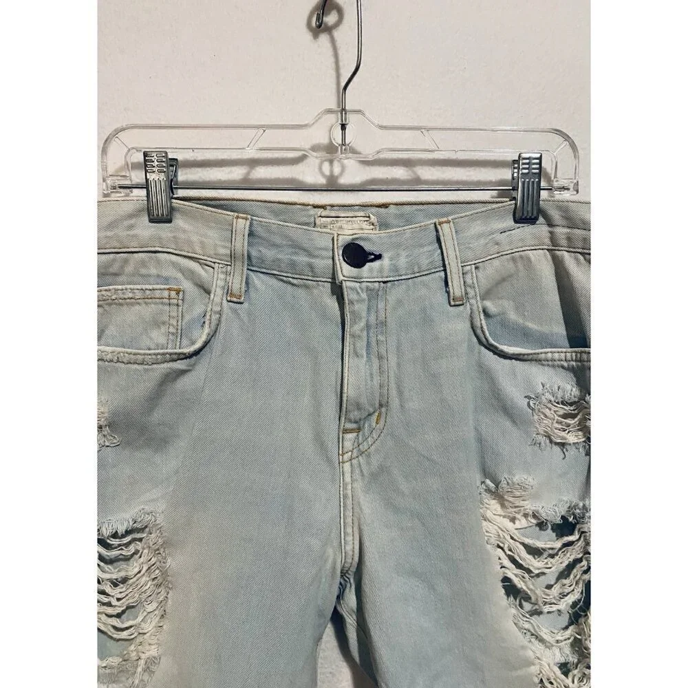 Current Elliot Shorts Womens 29 Light Blue Distressed Denim The Long Boyfriend